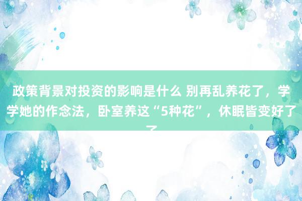 政策背景对投资的影响是什么 别再乱养花了，学学她的作念法，卧室养这“5种花”，休眠皆变好了