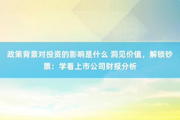 政策背景对投资的影响是什么 洞见价值，解锁钞票：学看上市公司财报分析