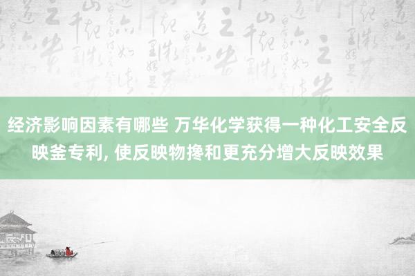 经济影响因素有哪些 万华化学获得一种化工安全反映釜专利, 使反映物搀和更充分增大反映效果