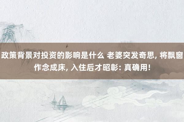 政策背景对投资的影响是什么 老婆突发奇思, 将飘窗作念成床, 入住后才昭彰: 真确用!