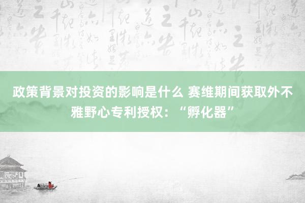 政策背景对投资的影响是什么 赛维期间获取外不雅野心专利授权：“孵化器”