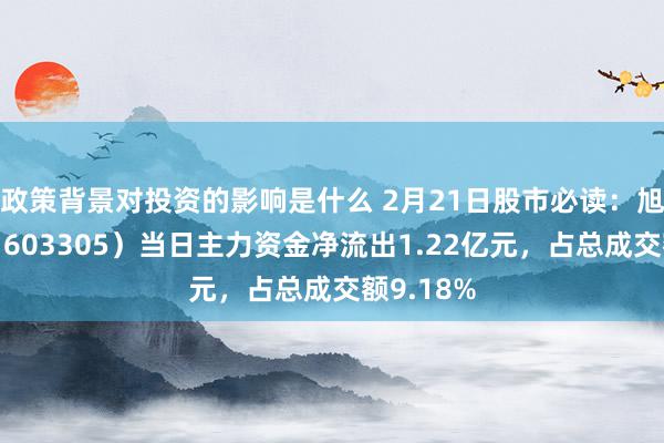 政策背景对投资的影响是什么 2月21日股市必读：旭升集团（603305）当日主力资金净流出1.22亿元，占总成交额9.18%